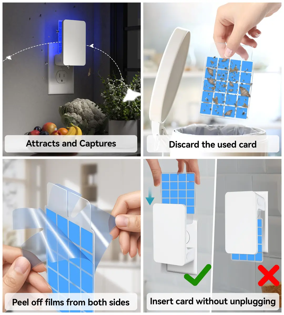 WowCatch Advanced Double-Sided Indoor Fly Trap for Home, Plug-in 5-Way UV Light | 2 Devices + 8 Refills - view 6