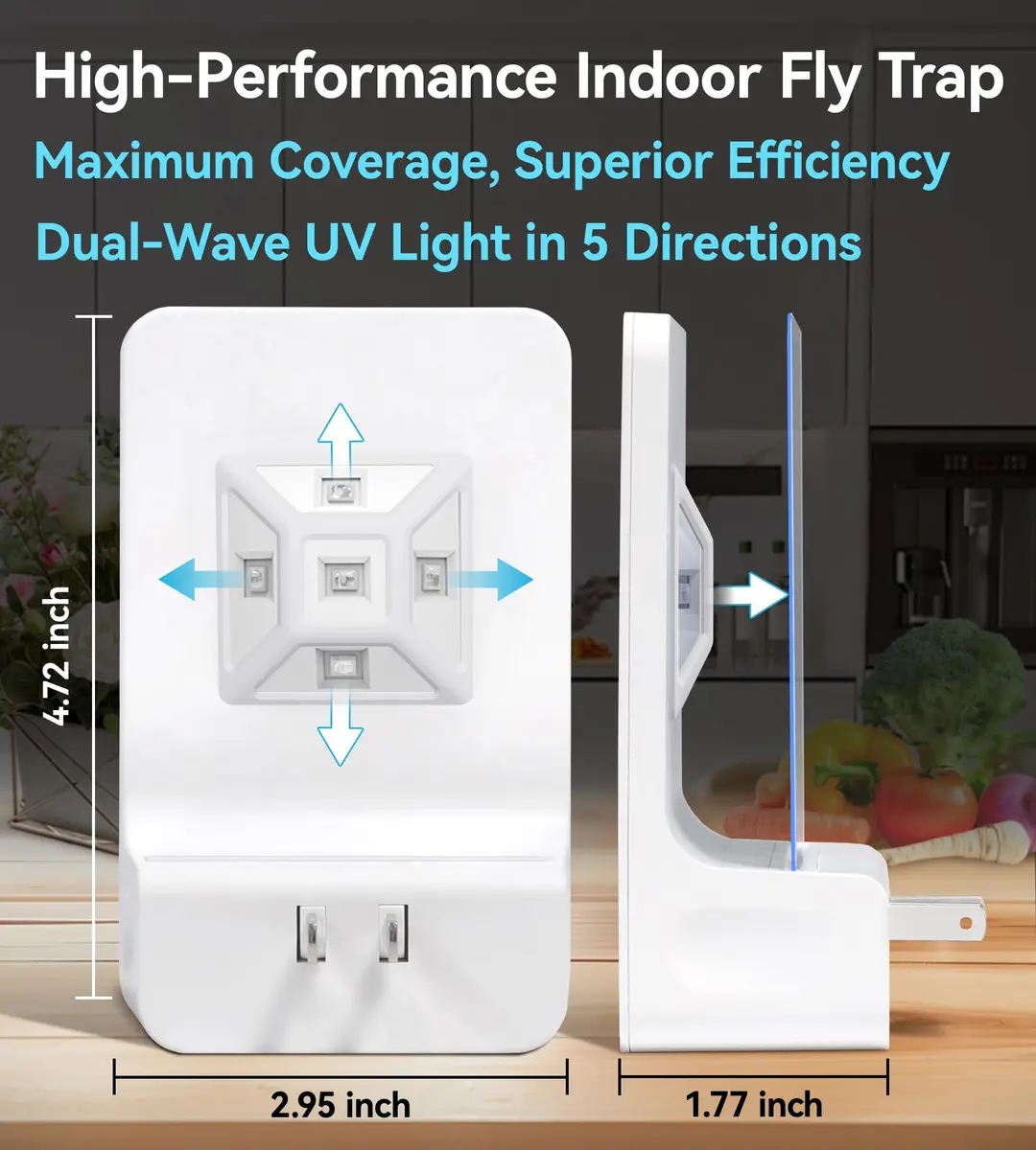 WowCatch Advanced Double-Sided Indoor Fly Trap for Home, Plug-in 5-Way UV Light | 2 Devices + 8 Refills - view 4