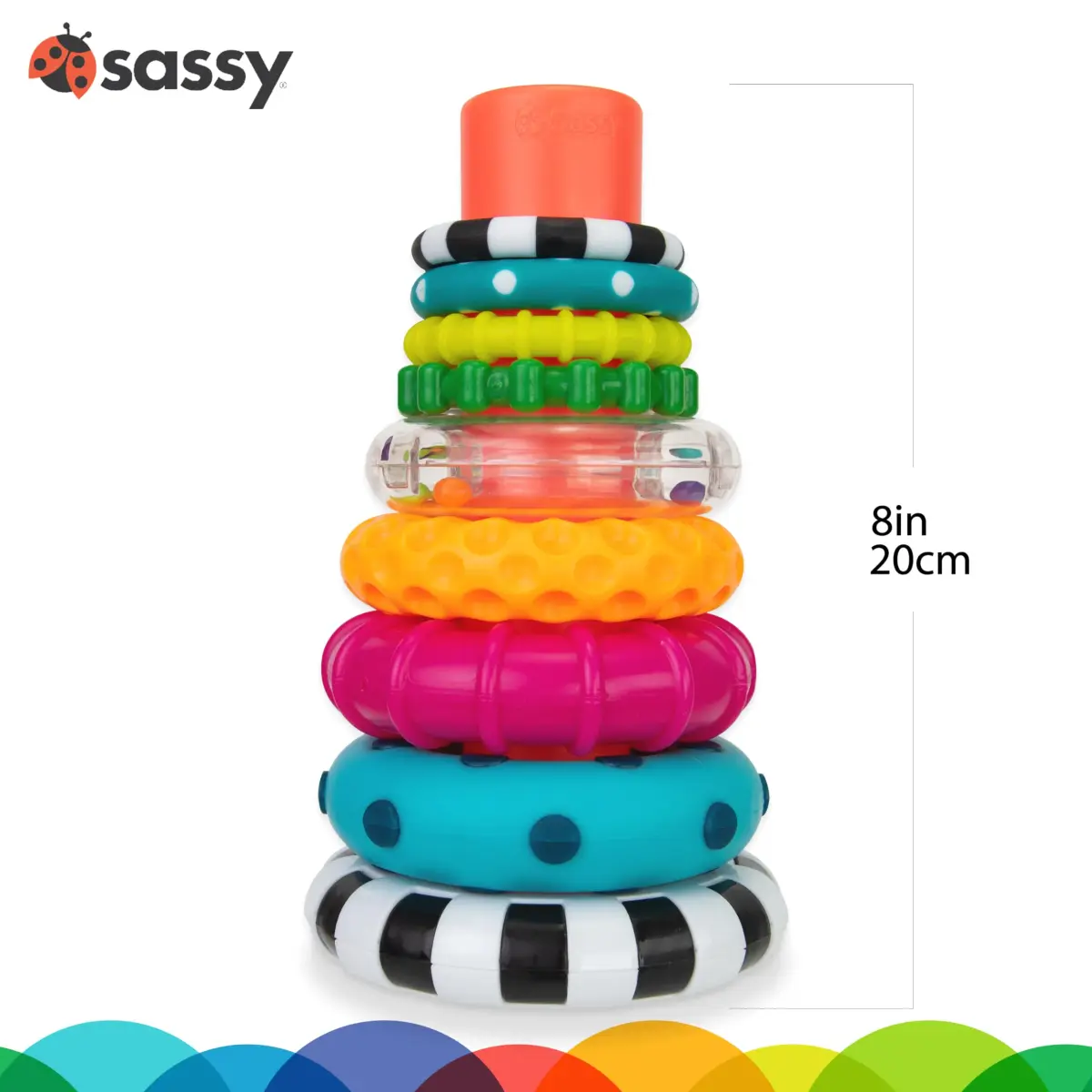 Sassy Stacks of Circles Stacking Ring STEM Learning Toy | 12-Pack, 9 Pieces Each | Age 6-24 Months - view 3