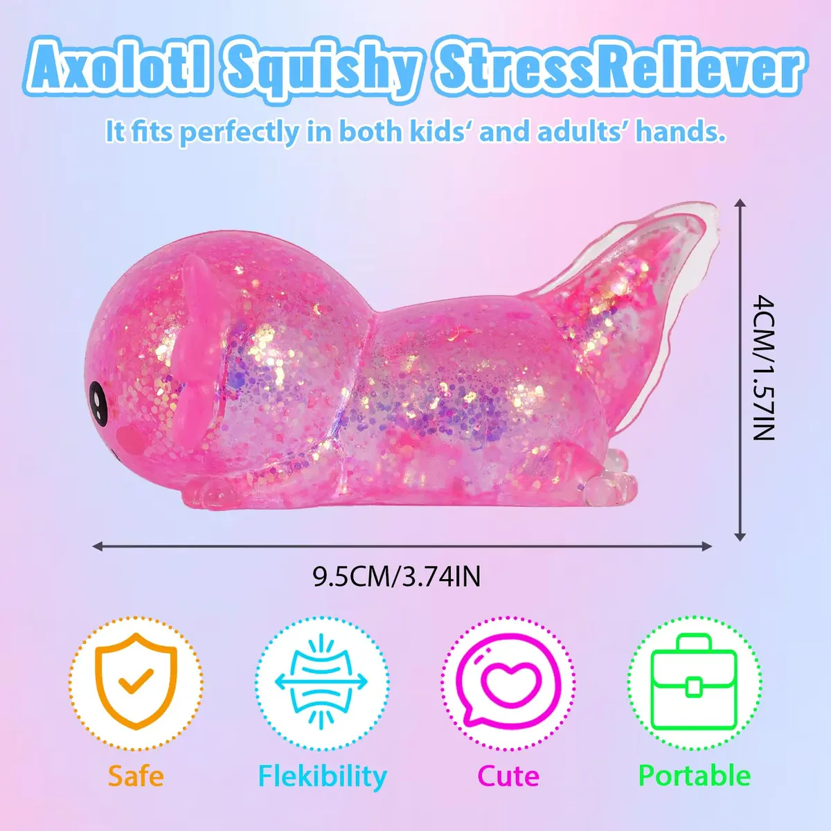 Puffwize Axolotl Squishy Toy | Stress Relief Fidget Toy for Kids & Adults (Pink, 9.5×6×4cm) - view 4