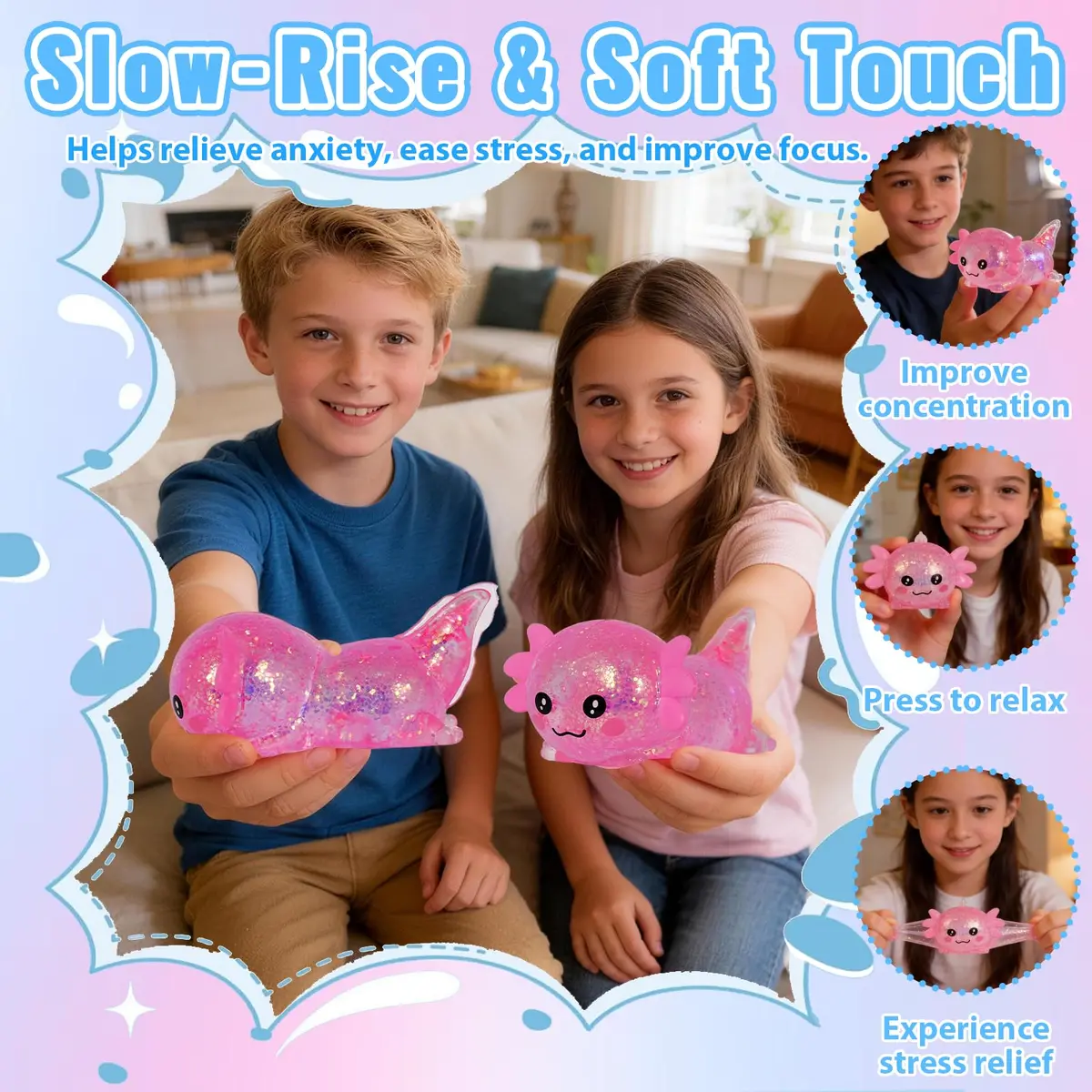 Puffwize Axolotl Squishy Toy | Stress Relief Fidget Toy for Kids & Adults (Pink, 9.5×6×4cm) - view 5