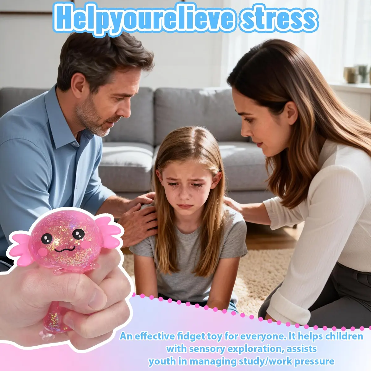 Puffwize Axolotl Squishy Toy | Stress Relief Fidget Toy for Kids & Adults (Pink, 9.5×6×4cm) - view 6
