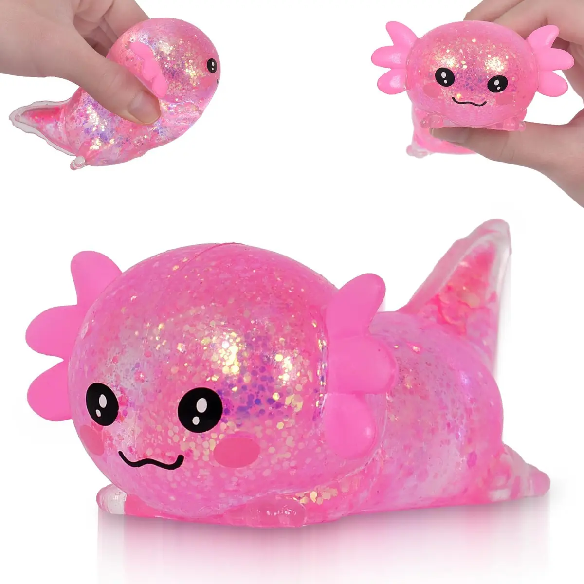Puffwize Axolotl Squishy Toy | Stress Relief Fidget Toy for Kids & Adults (Pink, 9.5×6×4cm) - main product image
