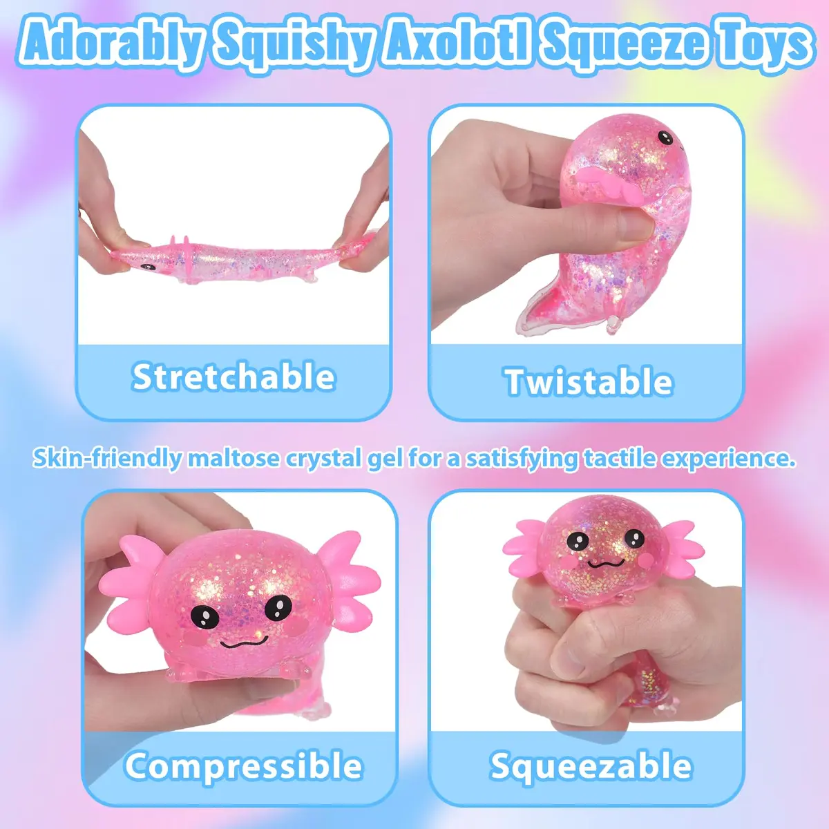 Puffwize Axolotl Squishy Toy | Stress Relief Fidget Toy for Kids & Adults (Pink, 9.5×6×4cm) - view 2