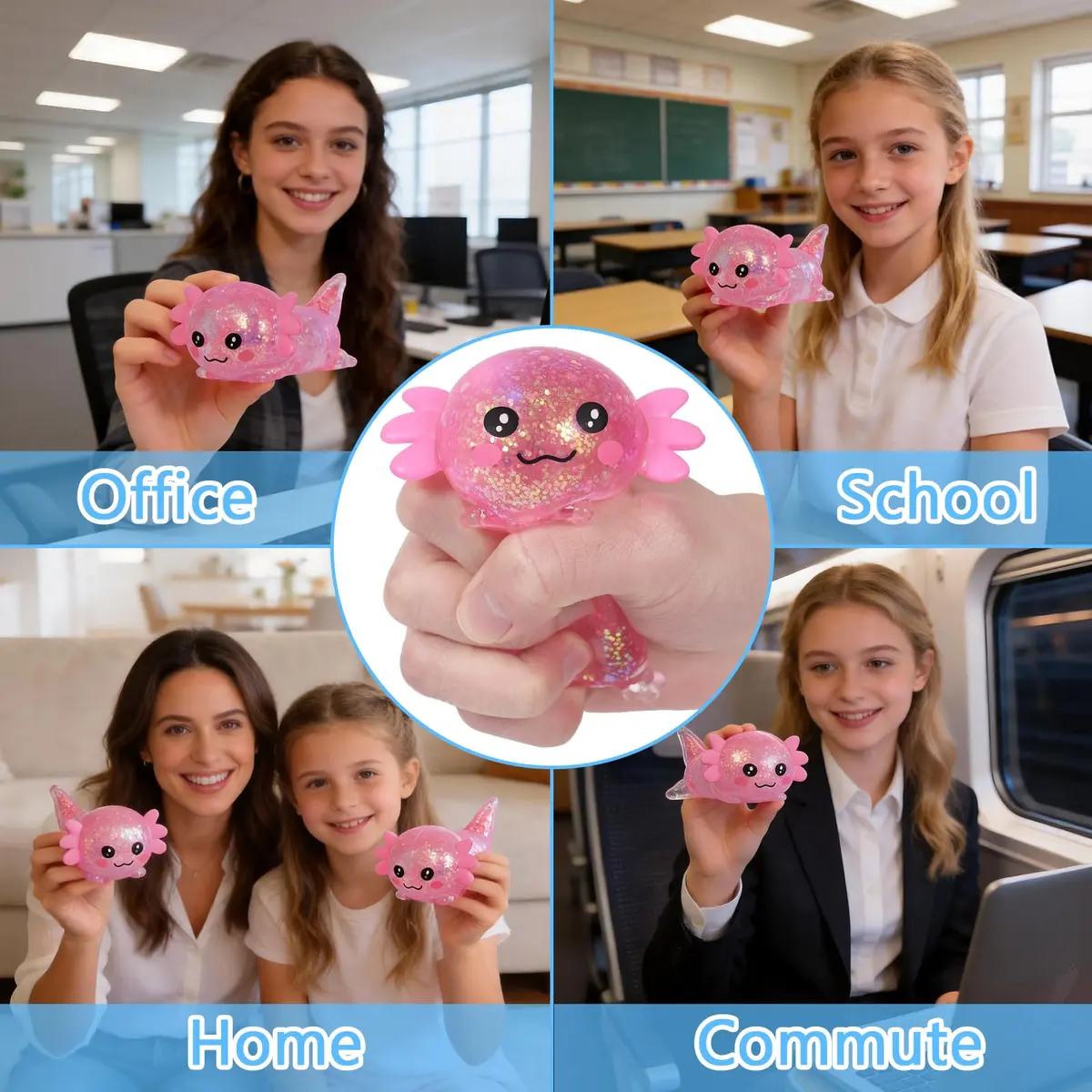 Puffwize Axolotl Squishy Toy | Stress Relief Fidget Toy for Kids & Adults (Pink, 9.5×6×4cm) - view 3