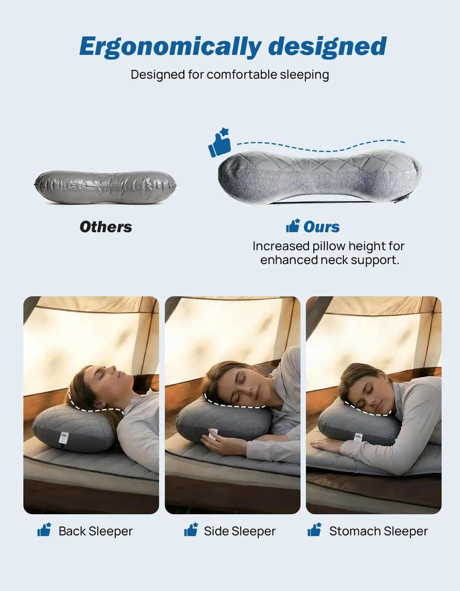 JOYTUTUS Inflatable Camping Pillow Ultralight for Travel, Camping, Hiking | Ergonomic Neck & Lumbar Support - view 3