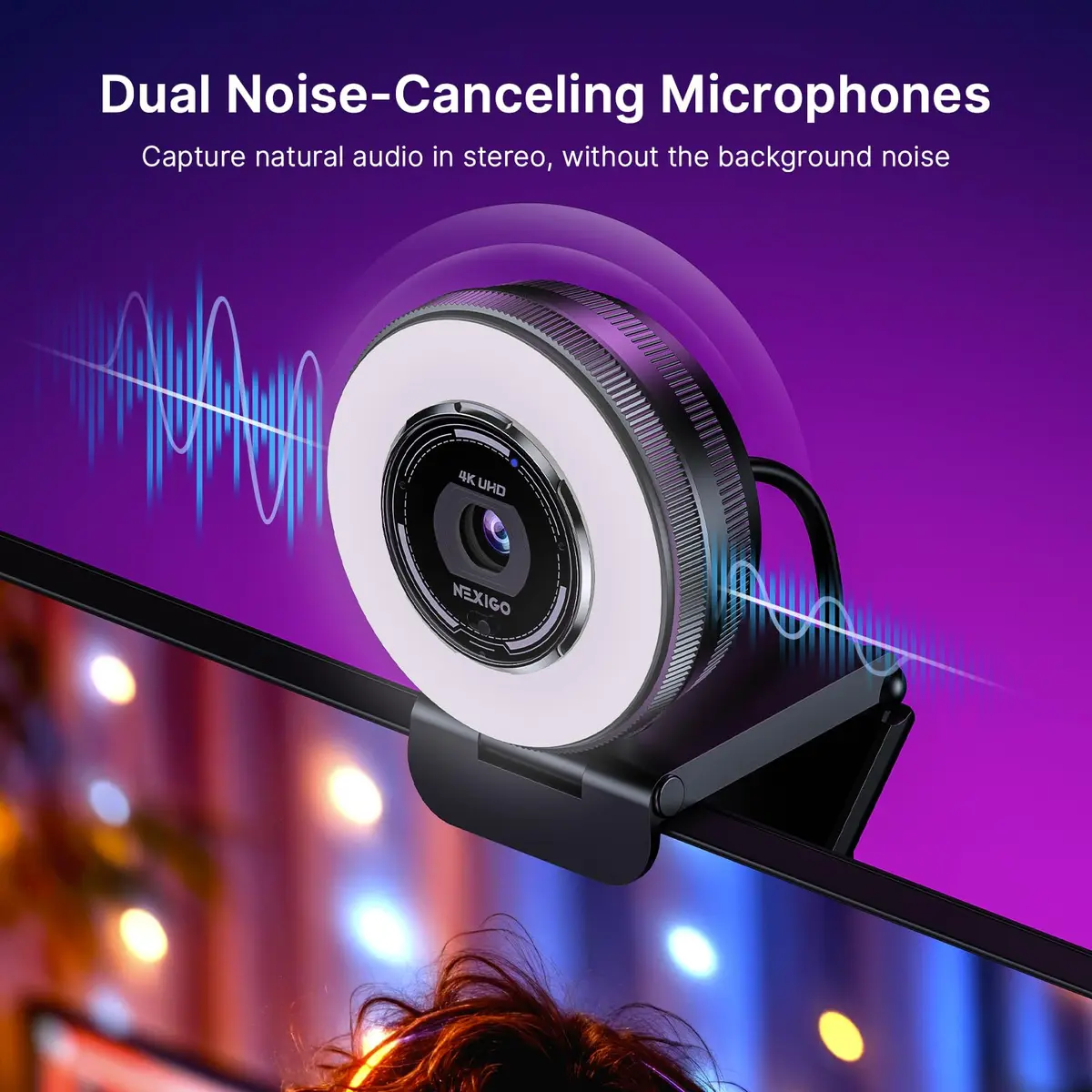 NexiGo N680E Pro 4K Webcam with Ring Light, PDAF Autofocus, 1080p 60FPS, Dual Noise-Canceling Mics, Privacy Shutter, USB Plug-and-Play - view 6