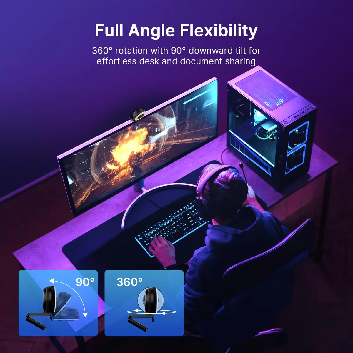 NexiGo N680E Pro 4K Webcam with Ring Light, PDAF Autofocus, 1080p 60FPS, Dual Noise-Canceling Mics, Privacy Shutter, USB Plug-and-Play - view 9