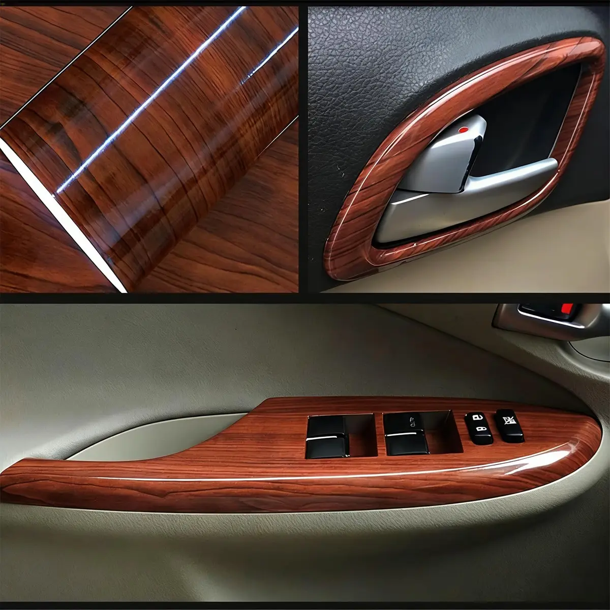GreceYou Wood Grain Vinyl Wrap Sticker Decal for Car Interiors 30x200cm (11.8 x 78.75in) | High Glossy Brown Birds Eye Wood Grain - view 3