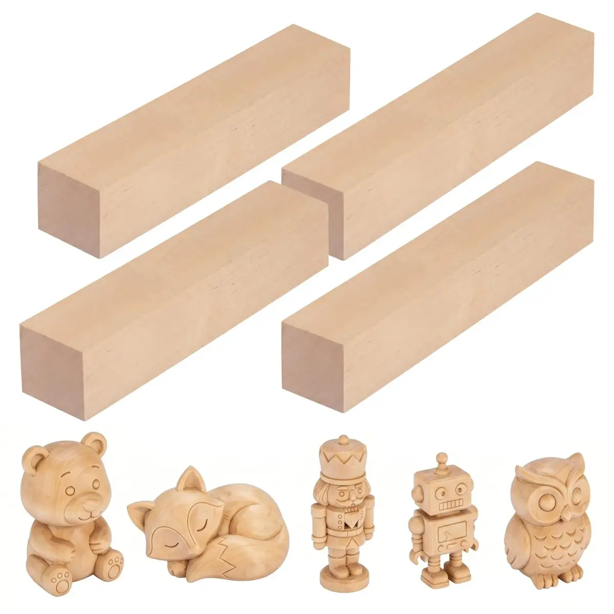 PONGJA Basswood Carving Blocks 30.48cm x 5.08cm x 5.08cm (12 x 2 x 2 inches) | Soft Wood Blanks for Whittling & Crafts - main product image