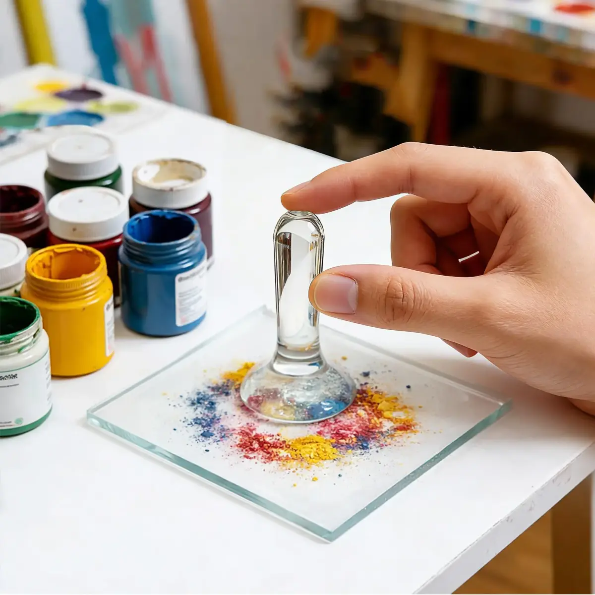 Nuanchu Glass Muller for Paint Making, 4 cm (1.57 in) Flat Bottom Muller Art Tool | For Watercolor, Oil, Tempera - view 6