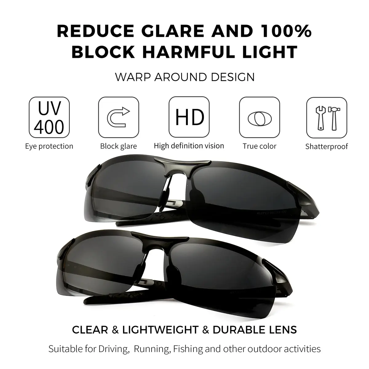 SUNGAIT Men's HD Polarized Sunglasses for Driving Cycling Running UV400 (Gunmetal/Gray & Black/Gray) | Lightweight Metal Frame - view 2