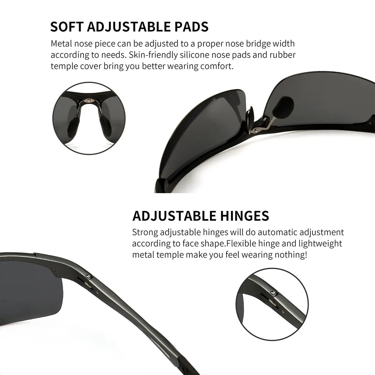 SUNGAIT Men's HD Polarized Sunglasses for Driving Cycling Running UV400 (Gunmetal/Gray & Black/Gray) | Lightweight Metal Frame - view 4