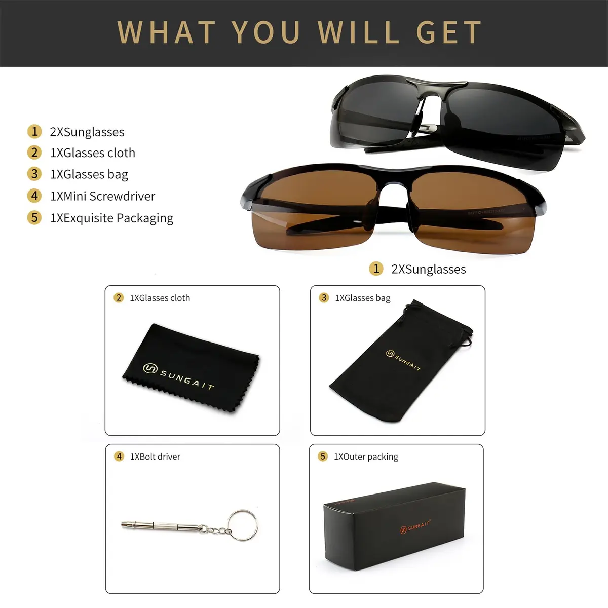 SUNGAIT Men's HD Polarized Sunglasses for Driving & Outdoor Activities | UV400 Protection, Lightweight Metal Frame - view 6