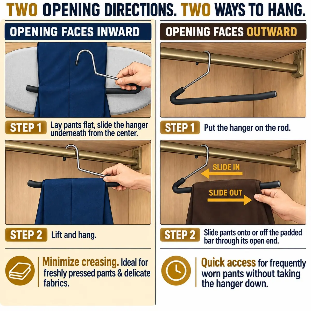 Huji Reversed Hook Heavy Duty Metal Pants Hangers 15.5" | Extra Long, Non-Slip, Wrinkle-Free (Reversed Hook, Set of 10) - view 7