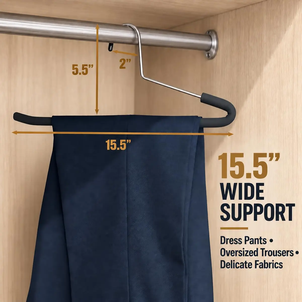 Huji Reversed Hook Heavy Duty Metal Pants Hangers 15.5" | Extra Long, Non-Slip, Wrinkle-Free (Reversed Hook, Set of 10) - view 3