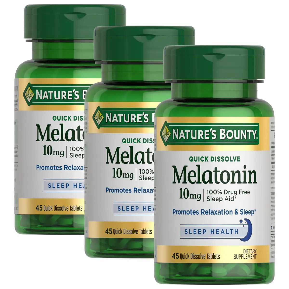 Nature's Bounty Melatonin Sleep Aid 10mg Quick Dissolve Tablets 135 Count (45 Count x 3 Packs) | Promotes Relaxation and Sleep Health - main product image
