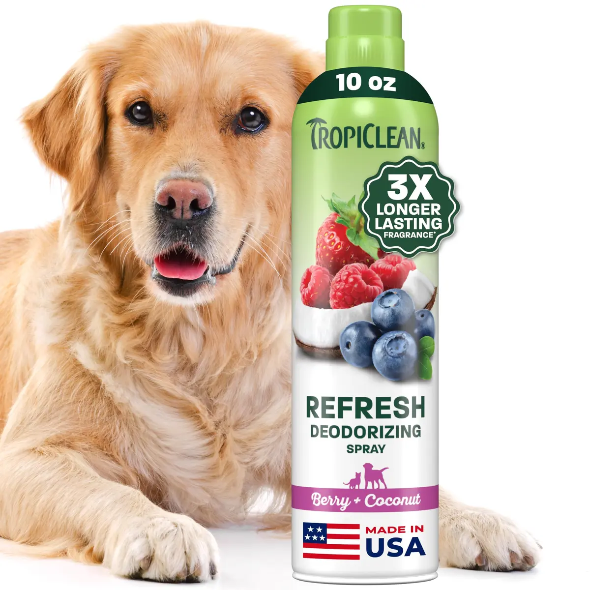 TropiClean Dog Perfume, Berry & Coconut Scented Dog Deodorizing Spray, 10oz | 3X Long-Lasting Fragrance for Dogs - main product image