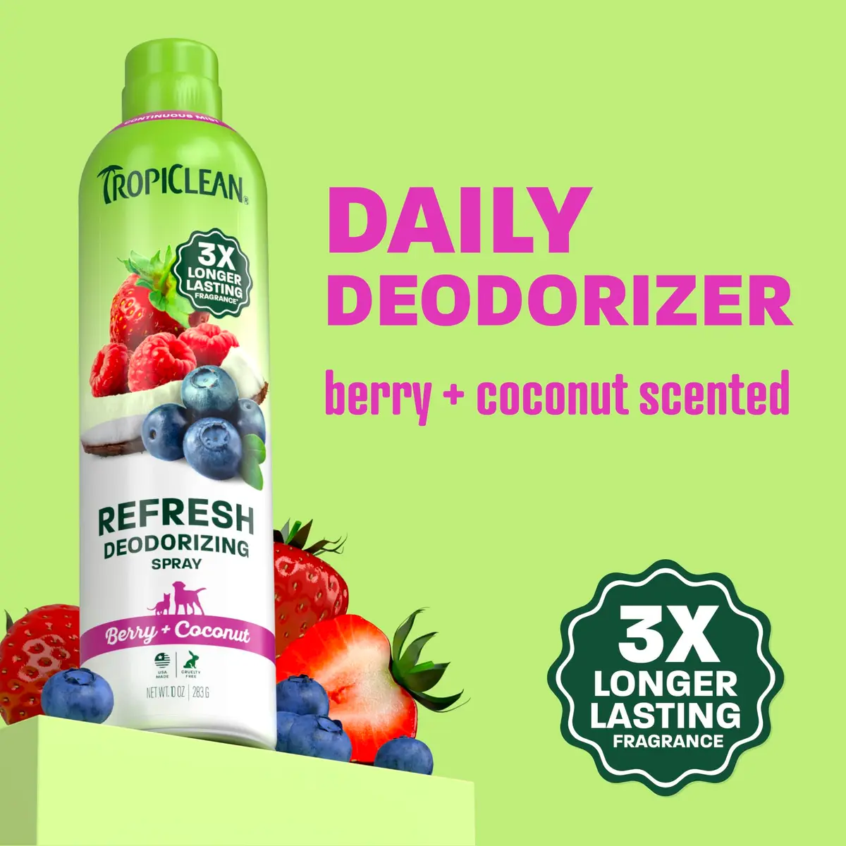 TropiClean Dog Perfume, Berry & Coconut Scented Dog Deodorizing Spray, 10oz | 3X Long-Lasting Fragrance for Dogs - view 2