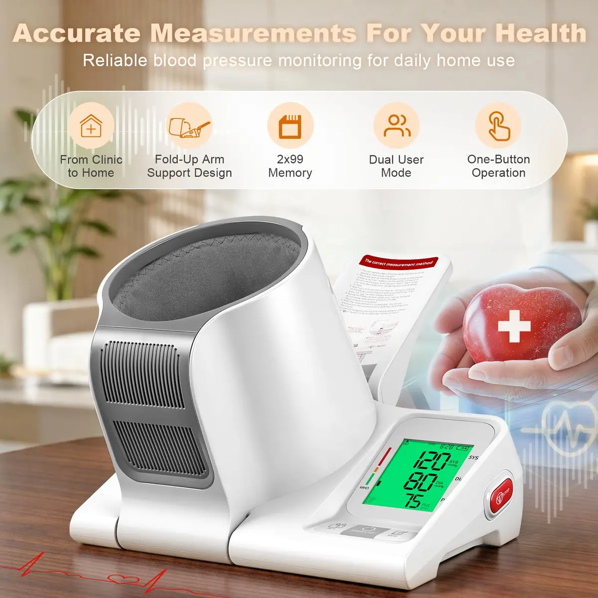 52HZ Barrel-Type Upper Arm Blood Pressure Monitor, Fits 7.1"-16.5" | FDA-Cleared Accuracy ±3mmHg - view 2