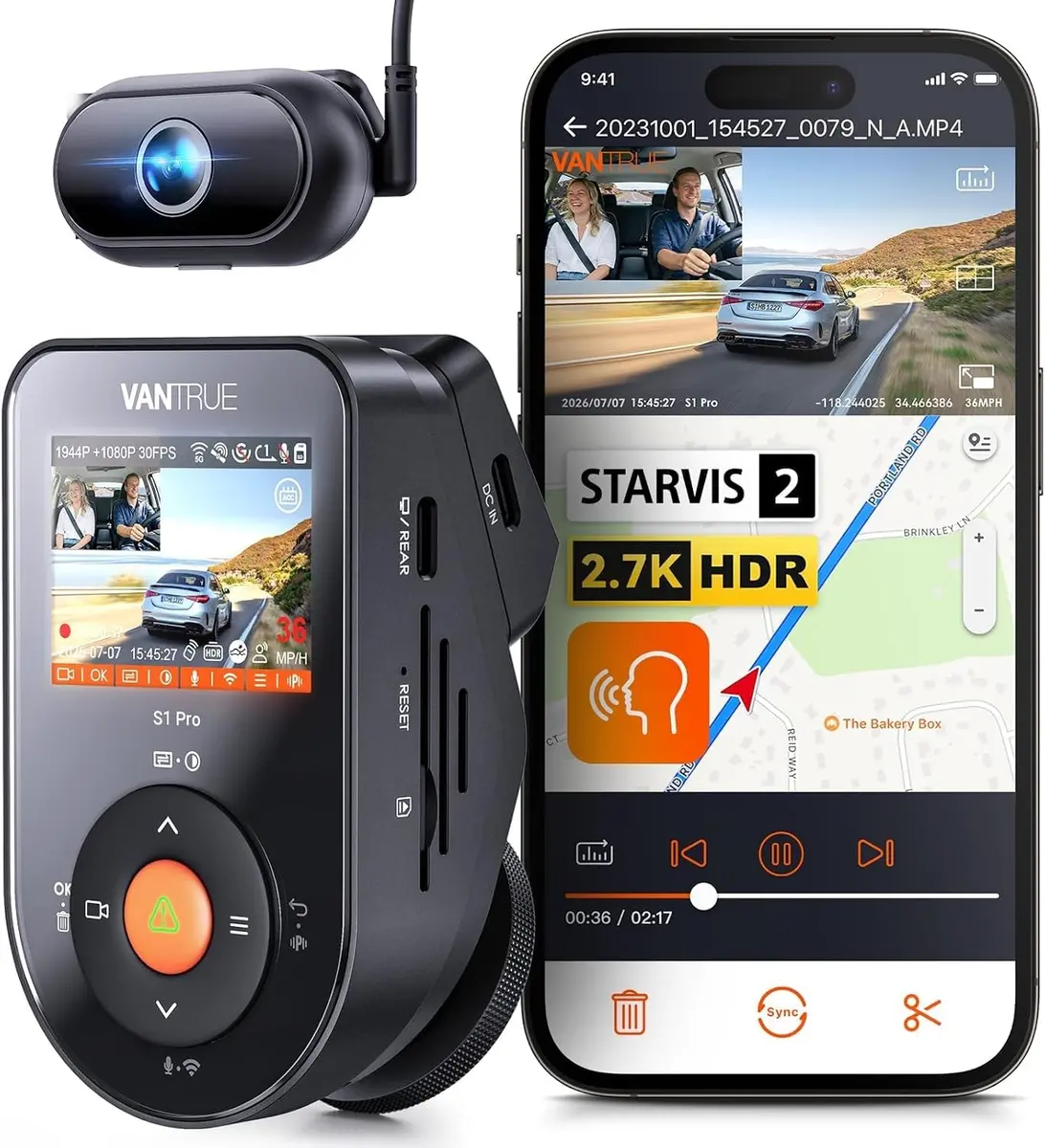 VANTRUE S1 Pro-2CH DMS 2.7K Dash Camera | STARVIS 2 Night Vision, ADAS, WiFi & GPS, 18M Warranty - main product image