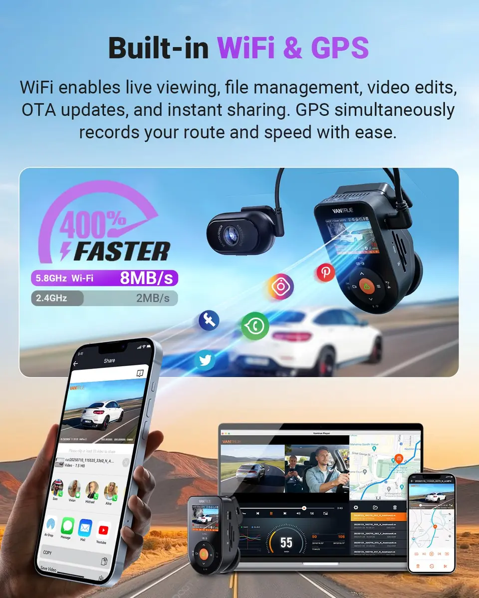 VANTRUE S1 Pro-2CH DMS 2.7K Dash Camera | STARVIS 2 Night Vision, ADAS, WiFi & GPS, 18M Warranty - view 8