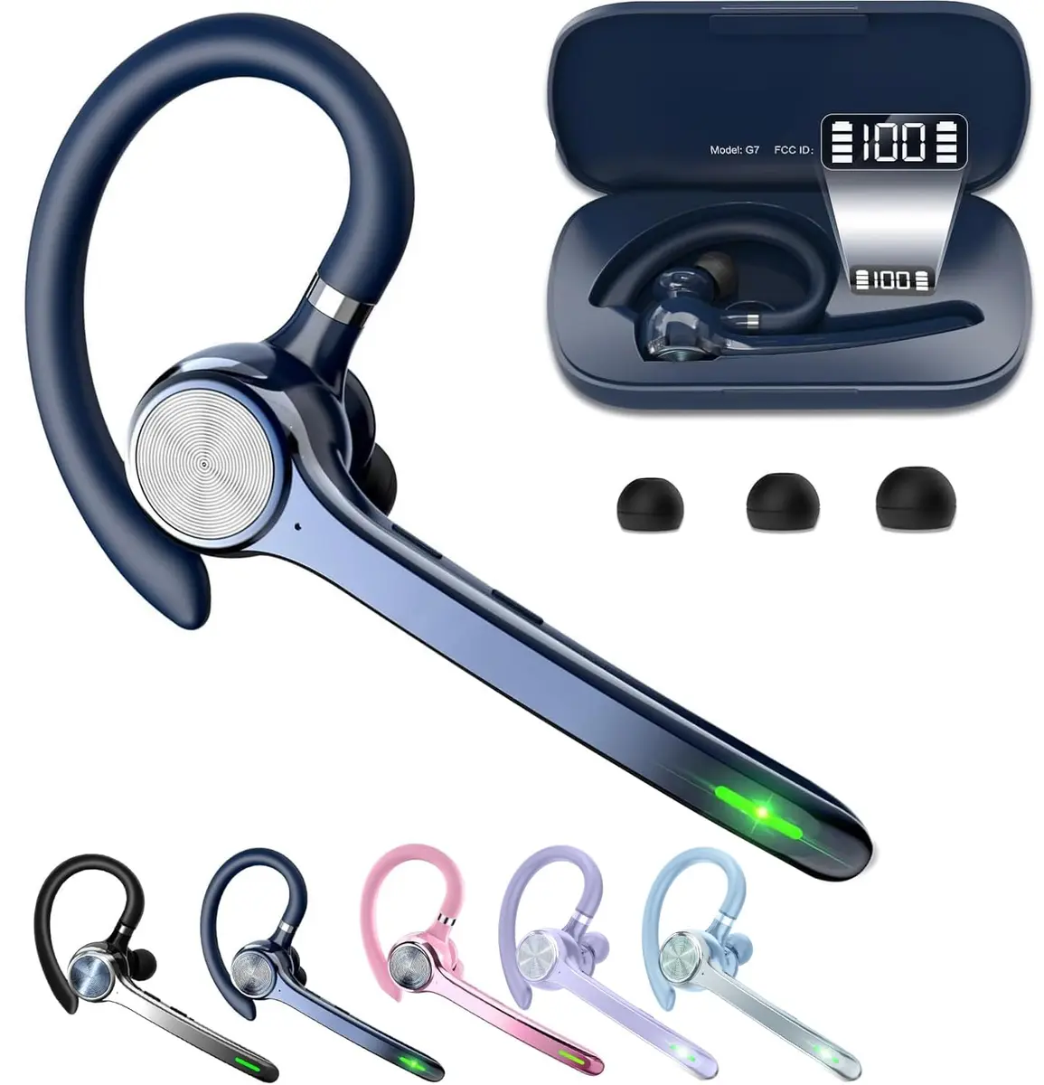 HEIBAS Bluetooth Headset Wireless Earpiece with Mic for Work | 18-23H Talk Time, 10m Range, Dual Connection - main product image