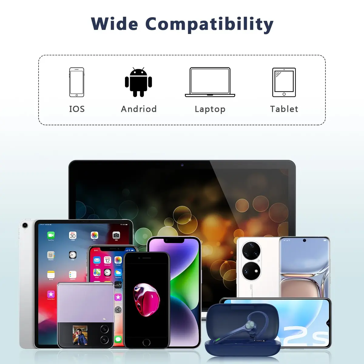 HEIBAS Bluetooth Headset Wireless Earpiece with Mic for Work | 18-23H Talk Time, 10m Range, Dual Connection - view 8