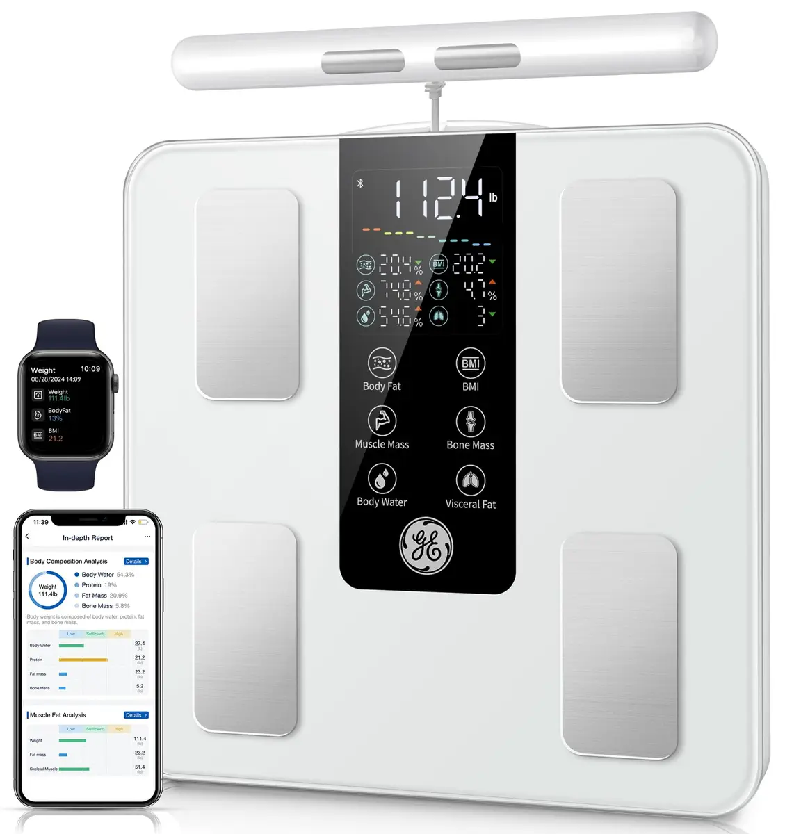 GE Smart Body Composition Analyzer Scale | 50+ Metrics, 8-Electrode Dual-Frequency Technology, 2.05 kg (4.5 lb) - main product image