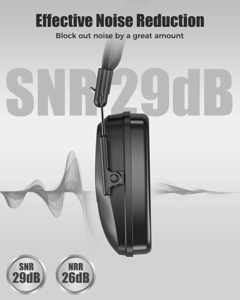 ProCase Noise Cancelling Earmuffs SNR 29dB, Black | Adjustable Soundproof Ear Defenders for Autism Sensory, Work, Shooting, Construction, Mowing - view 2