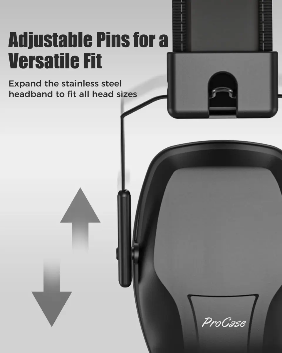 ProCase Noise Cancelling Earmuffs SNR 29dB, Black | Adjustable Soundproof Ear Defenders for Autism Sensory, Work, Shooting, Construction, Mowing - view 4