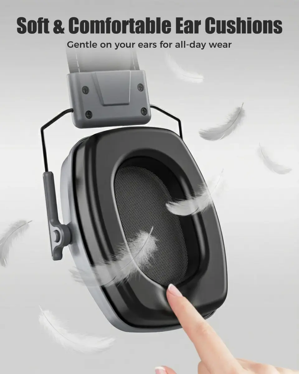 ProCase Noise Reduction Ear Muffs SNR 29dB | Adjustable Soundproof Ear Defenders for Shooting, Construction, Mowing (Grey) - view 4