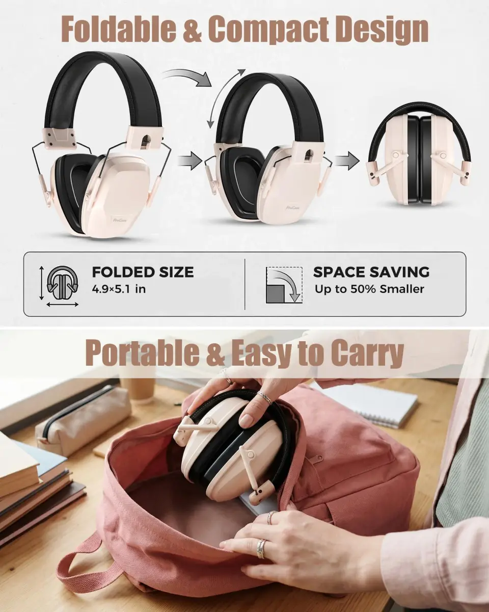 ProCase Noise Reduction Ear Muffs SNR 29dB, Hearing Protection Headphones for Adults, Adjustable Soundproof Ear Defenders for Shooting, Construction, Mowing - Pink (1 Unit) - view 3