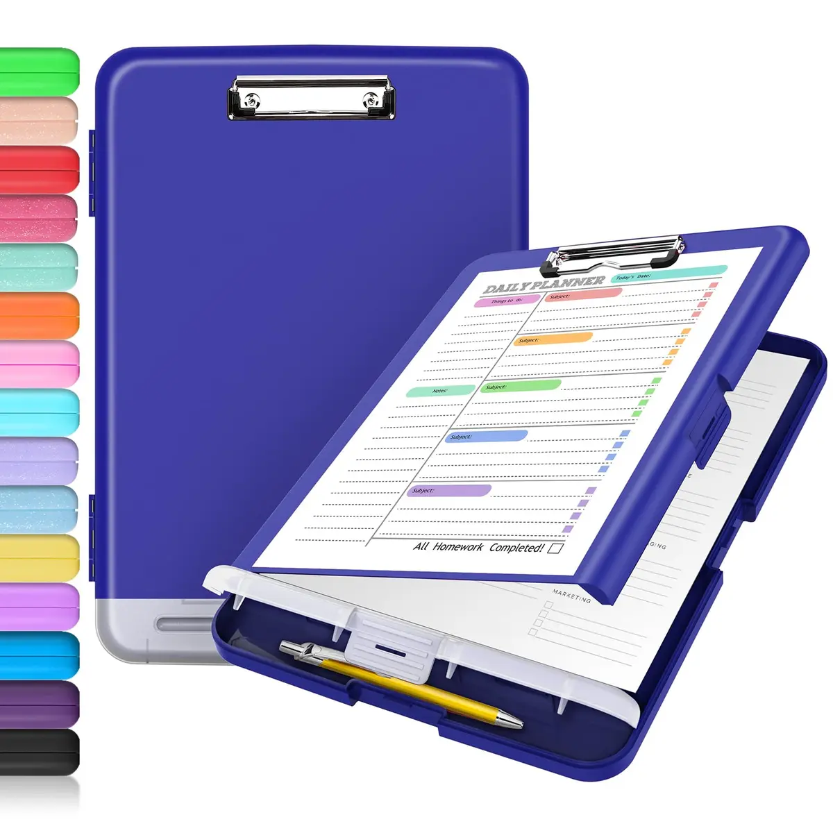Sooez Clipboard with Storage 35.6 cm (14.5 in) | Classic Navy Plastic Organizer Case with Pen Holder & Low-Profile Clip - main product image