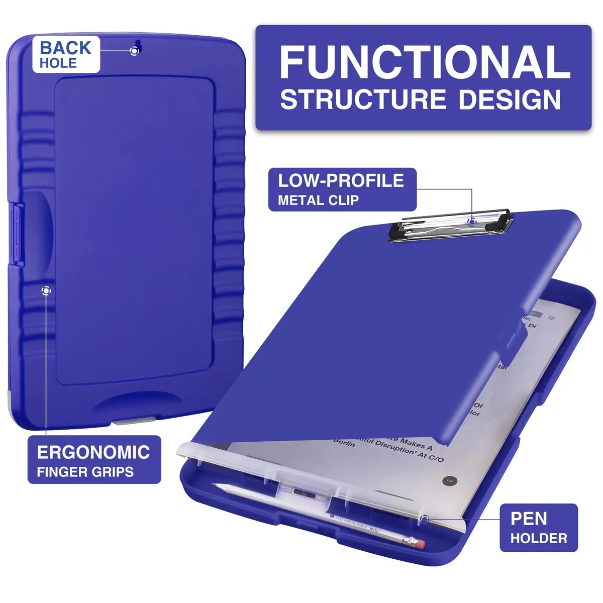 Sooez Clipboard with Storage 35.6 cm (14.5 in) | Classic Navy Plastic Organizer Case with Pen Holder & Low-Profile Clip - view 2