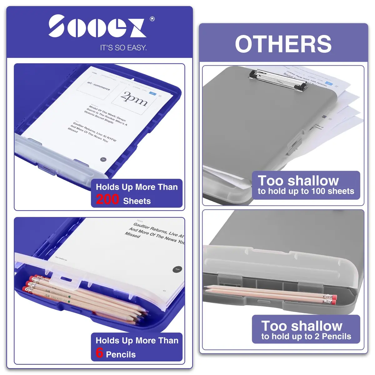 Sooez Clipboard with Storage 35.6 cm (14.5 in) | Classic Navy Plastic Organizer Case with Pen Holder & Low-Profile Clip - view 3