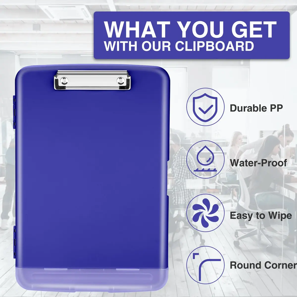 Sooez Clipboard with Storage 35.6 cm (14.5 in) | Classic Navy Plastic Organizer Case with Pen Holder & Low-Profile Clip - view 4
