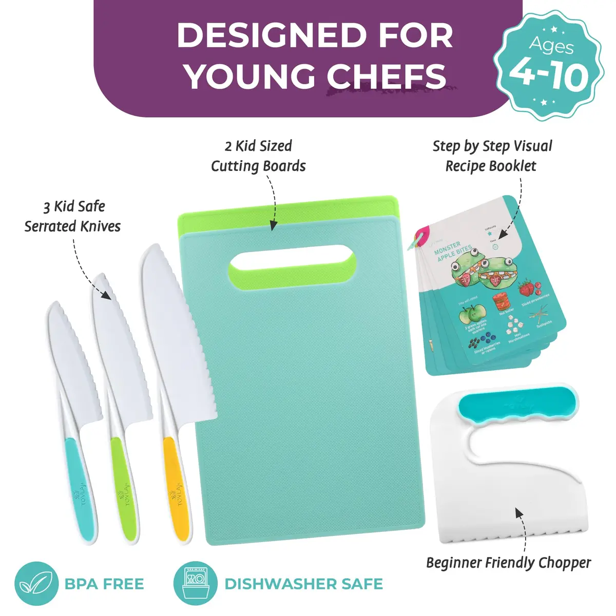 Tovla Jr. Kids Safe Knife Set for Real Cooking | Toddler Tools | Ages 4-12 | 5-Piece Set - view 3