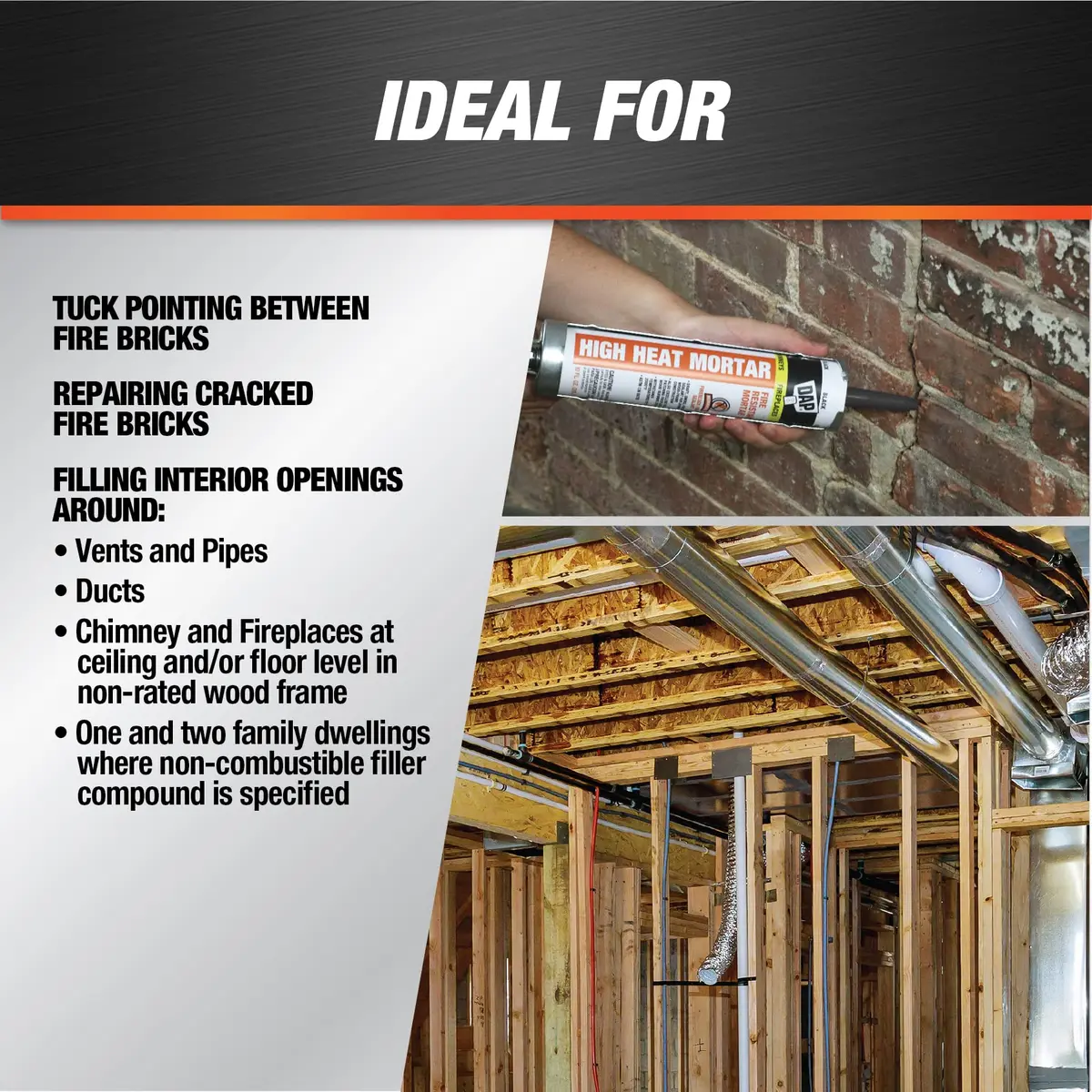 DAP High Heat Fire Resistant Mortar 10 oz | Withstands 2000°F, Easy Water Clean-Up - view 4