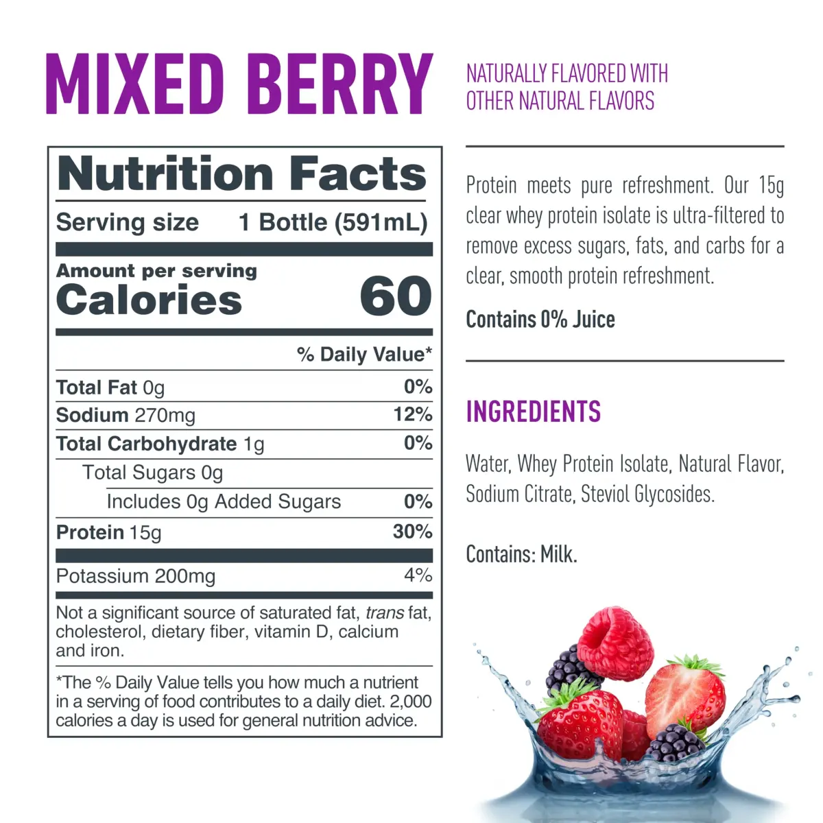 Isopure Zero Carb Whey Protein Isolate Unflavored 3 Lb + Mixed Berry Clear Protein Water 20 fl oz | 47 Servings Protein Powder - view 5