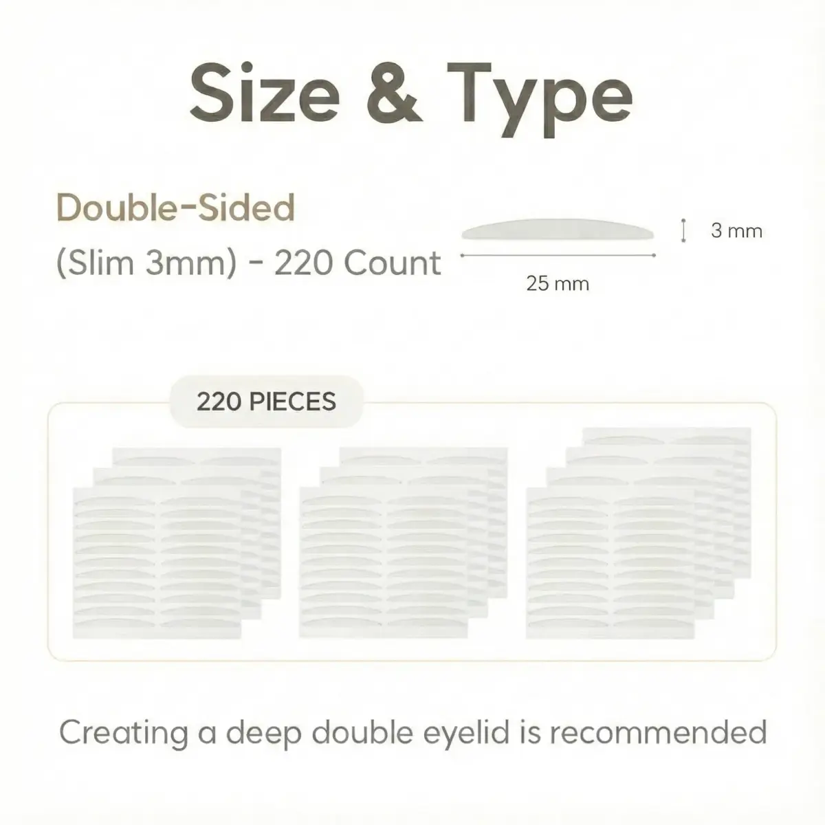 Eye Charm Magic Slim Double Eyelid Tape Strips 3mm Slim (220 Count) | Invisible Lift for Hooded & Monolid Eyes - view 2