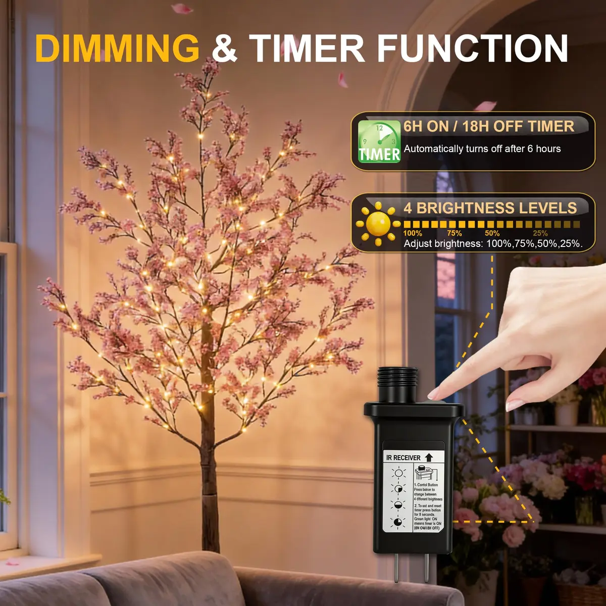 LIGHTSHARE 6FT Lighted Cherry Blossom Tree with 171 LED Warm White Lights | Indoor Outdoor Decorative Sakura Tree - view 4