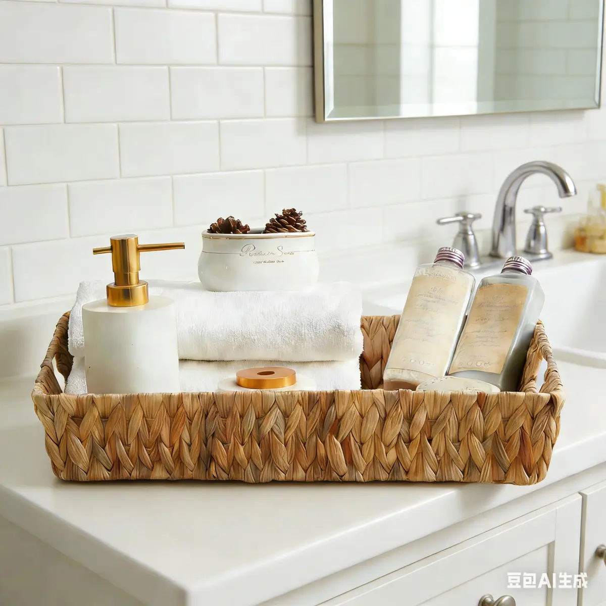 Suptinwear Rectangular Water Hyacinth Serving Tray with Handles | Hand Woven Rattan 17 Inch - main product image