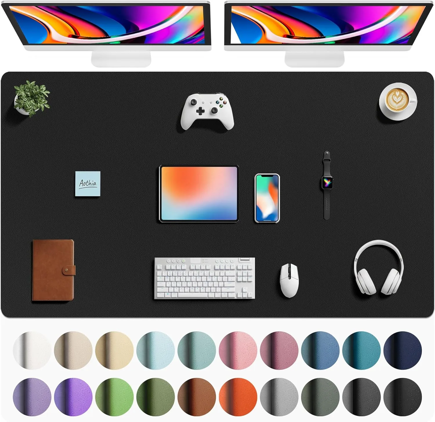 Aothia Faux Leather Desk Mat - Large Mouse Pad, Waterproof Writing Surface, Black (63" x 24") | Protects Your Desk from Scratches and Stains - main product image