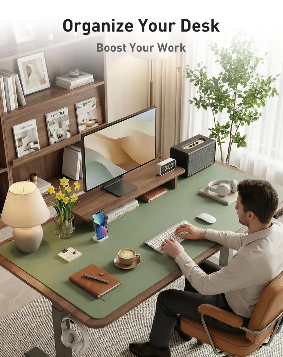 Aothia Olive Green Faux Leather Desk Mat - Large 63" x 24" | Waterproof & Non-Slip Writing Surface - view 3