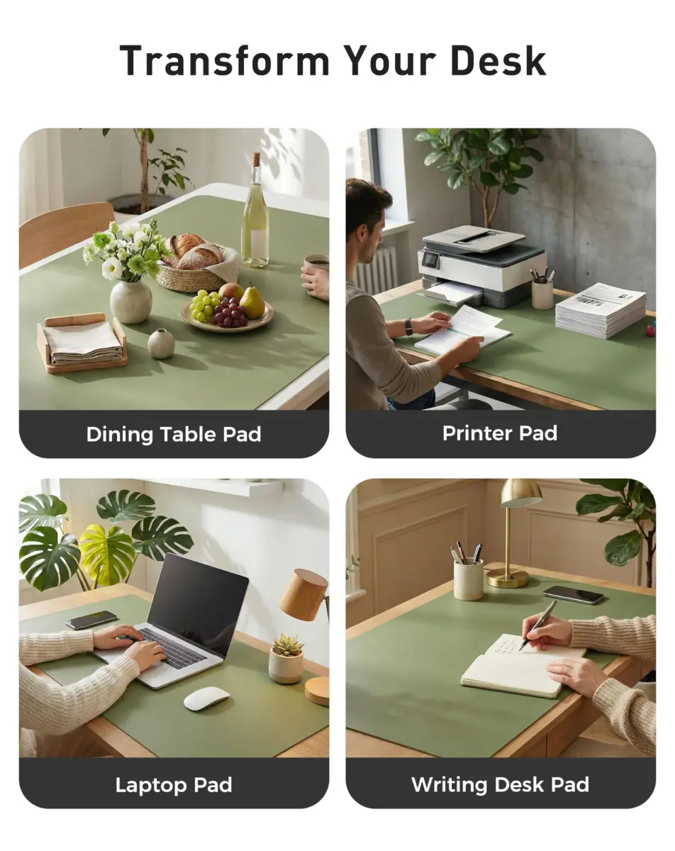 Aothia Olive Green Faux Leather Desk Mat - Large 63" x 24" | Waterproof & Non-Slip Writing Surface - view 6