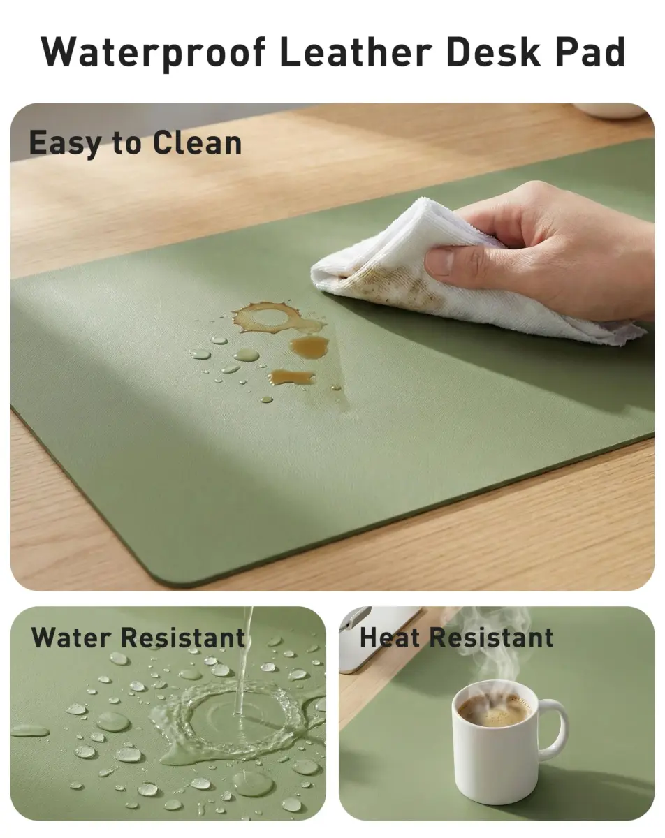 Aothia Olive Green Faux Leather Desk Mat - Large 63" x 24" | Waterproof & Non-Slip Writing Surface - view 7