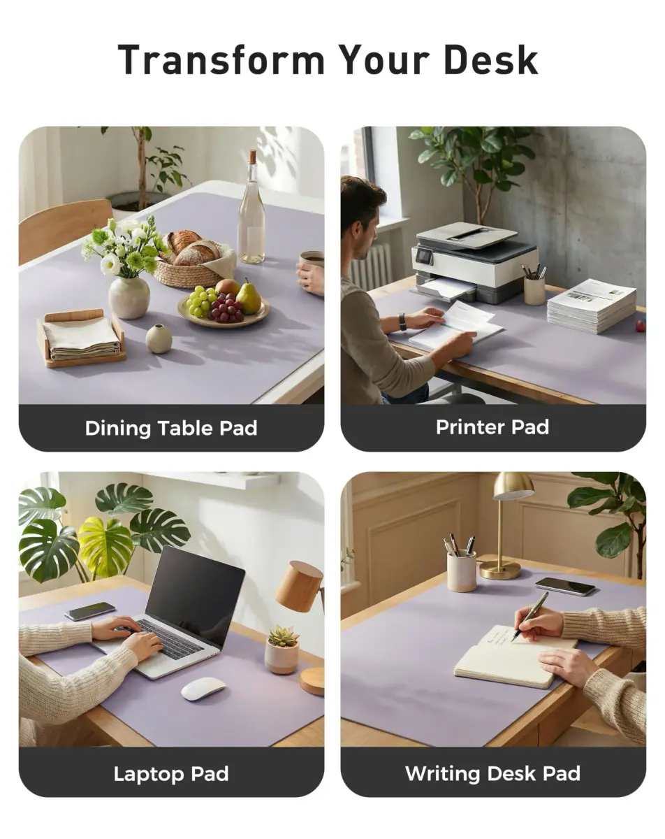 Aothia Faux Leather Desk Mat - Large Mouse Pad, Non-Slip PU Leather Blotter, Waterproof Writing Surface for Office and Home (Lavender, 107cm x 43cm) - view 6