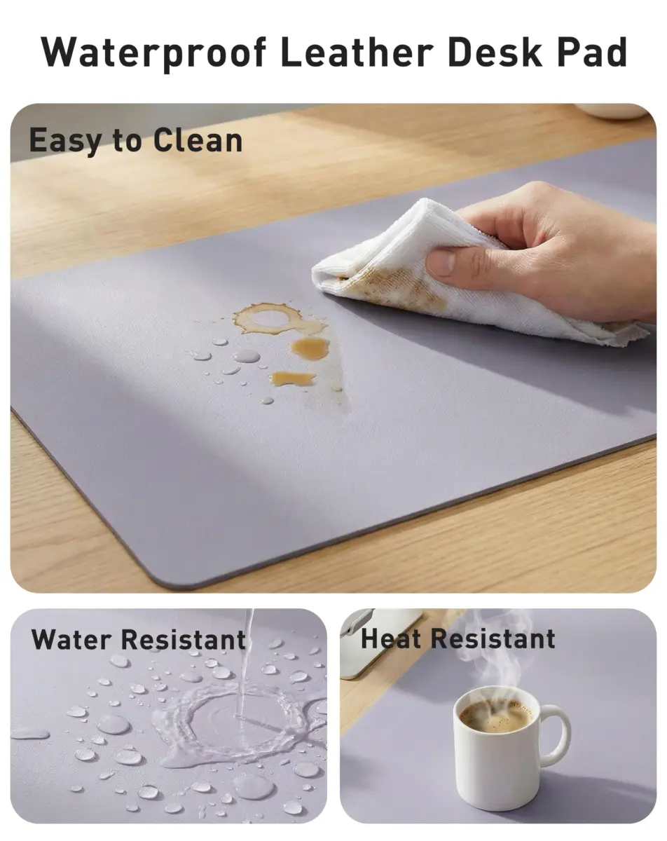 Aothia Faux Leather Desk Mat - Large Mouse Pad, Non-Slip PU Leather Blotter, Waterproof Writing Surface for Office and Home (Lavender, 107cm x 43cm) - view 7