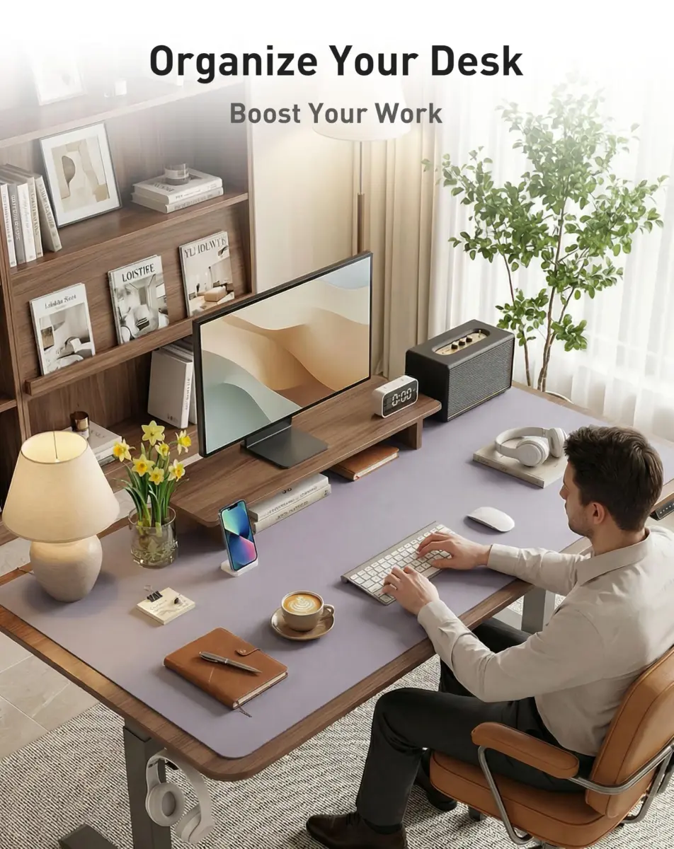 Aothia Faux Leather Desk Mat - Large Mouse Pad, Non-Slip PU Leather Blotter, Waterproof Writing Surface for Office and Home (Lavender, 107cm x 43cm) - view 8